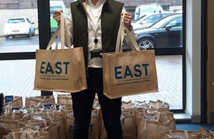 Cllr James Mallinder assisting with the assembly of the EAST bag.